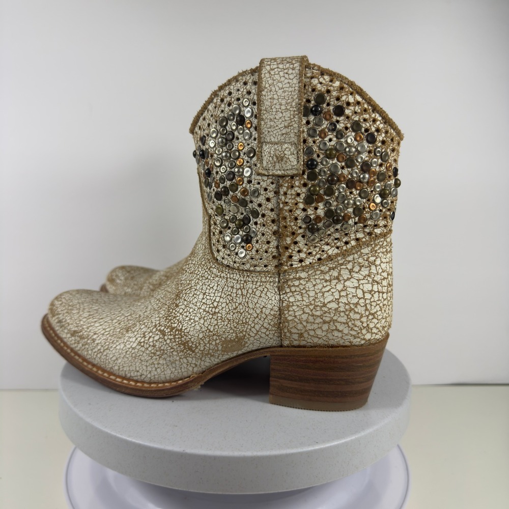 FRYE Deborah Studded Boots Womens Short Cowboy Western Crackle Gold Leather 7 M - Picture 9 of 15